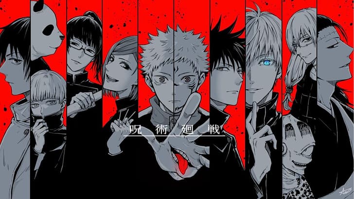 Anime wallpaper art featuring stylish illustrated characters in dramatic red and black tones, showcasing popular action‑adventure anime design; perfect for fans of Japanese animation, manga aesthetics, anime posters, and trendy otaku fashion visuals.